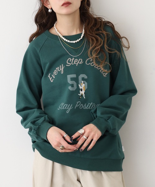 Quelle Chance(ケルシャンス)の「プリント+刺繍 長袖プルオーバー(Tシャツ/カットソー・レディース・杢グレー/チャコールグレー/グリーン/マスタード・M/L)」の4枚目の写真