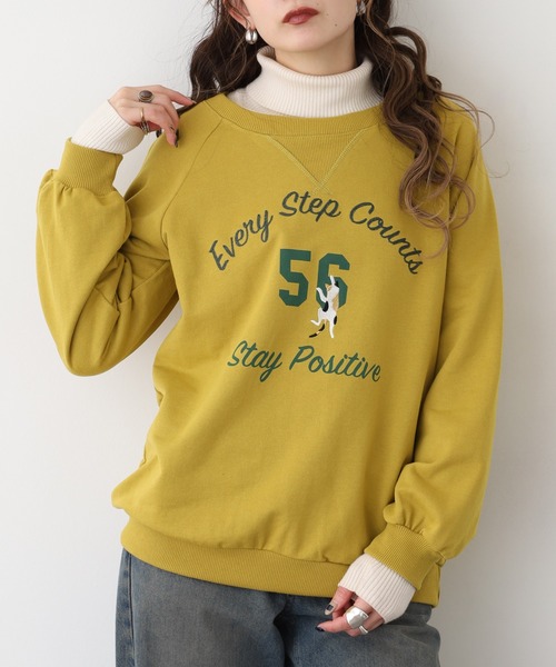 Quelle Chance(ケルシャンス)の「プリント+刺繍 長袖プルオーバー(Tシャツ/カットソー・レディース・杢グレー/チャコールグレー/グリーン/マスタード・M/L)」の1枚目の写真