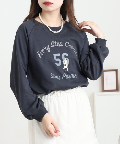 Quelle Chance(ケルシャンス)の「プリント+刺繍 長袖プルオーバー(Tシャツ/カットソー・レディース・杢グレー/チャコールグレー/グリーン/マスタード・M/L)」の15枚目の写真