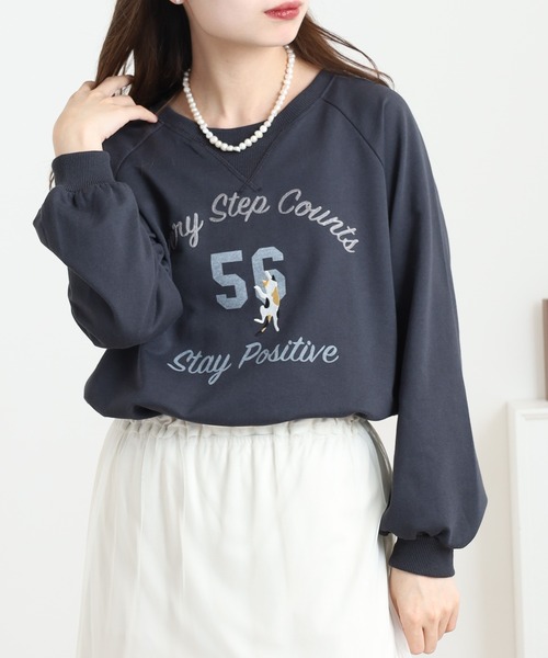 Quelle Chance(ケルシャンス)の「プリント+刺繍 長袖プルオーバー(Tシャツ/カットソー・レディース・杢グレー/チャコールグレー/グリーン/マスタード・M/L)」の16枚目の写真