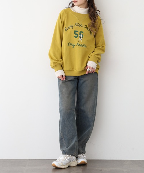 Quelle Chance(ケルシャンス)の「プリント+刺繍 長袖プルオーバー(Tシャツ/カットソー・レディース・杢グレー/チャコールグレー/グリーン/マスタード・M/L)」の5枚目の写真
