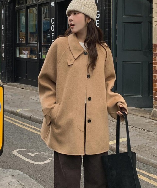 semplice(センプリチェ)の「スタンドカラーシングルブレスコート(ダッフルコート・レディース・キャメル/グレー・F)」の7枚目の写真