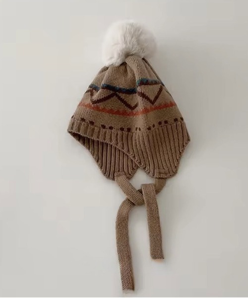 Bambin(ボンバン)の「【 Bambin / ボンバン 】 スノームード ポンポン ニットイヤーキャップ(ニットキャップ/ビーニー・キッズ・ダークブラウン/レッド/アイボリー/ライトブラウン・FREE)」の3枚目の写真