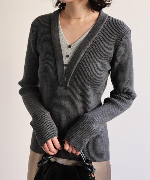 sakishimatokyo(サキシマトーキョー)の「レイヤード配色リブニットトップス(ニット/セーター・レディース・グレー/オートミール/ネイビー・FREE)」の13枚目の写真