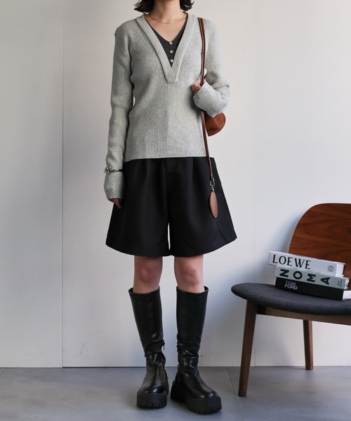 sakishimatokyo(サキシマトーキョー)の「レイヤード配色リブニットトップス(ニット/セーター・レディース・グレー/オートミール/ネイビー・FREE)」の8枚目の写真