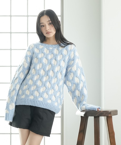 mili an deni（ミリアンデニ）の「バルキーニットプルオーバー（ニット/セーター・レディース・ブルー/ブラック・M）」の10枚目の写真