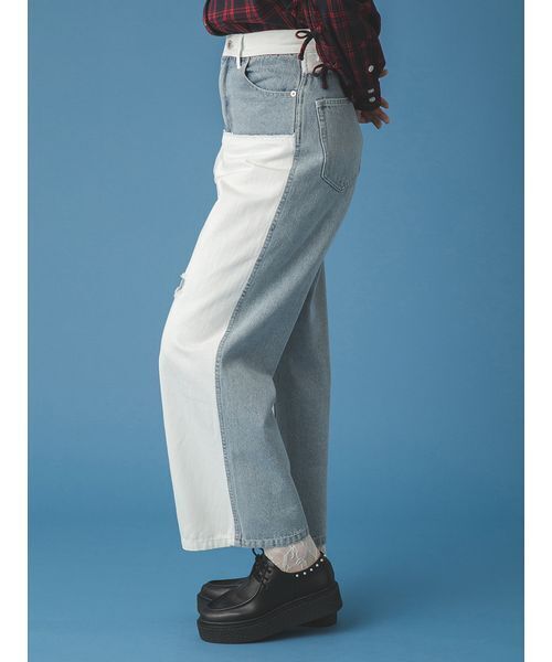 FURFUR（ファーファー）の「パッチワークデニムパンツ（デニムパンツ・レディース・ブラック/ライトブルー/ブルー・0/1）」の6枚目の写真