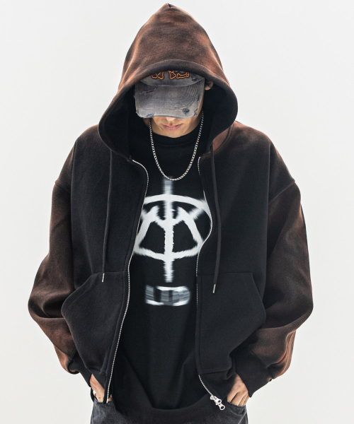 Woulds Footuck outer pack over size forward zip‑up MSFZP001‑BK — куртка на молнии, чёрная