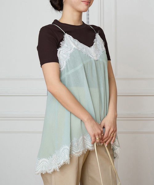 IENA LA BOUCLE（イエナラブークル）の「IENA LA BOUCLE 楊柳レースミニキャミドレス（キャミソール・レディース・ライトグリーン・FREE）」の3枚目の写真