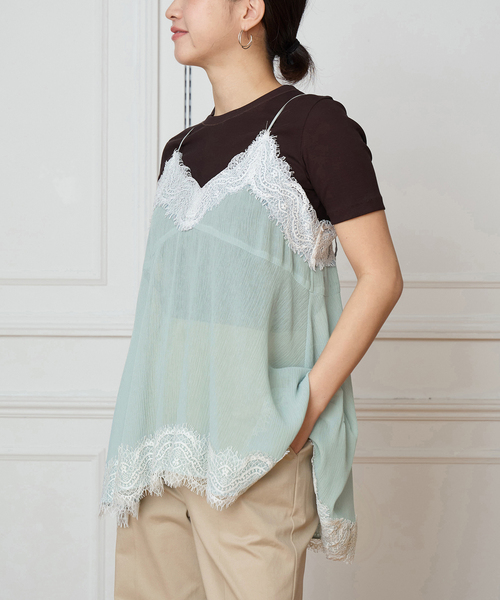 IENA LA BOUCLE（イエナラブークル）の「IENA LA BOUCLE 楊柳レースミニキャミドレス（キャミソール・レディース・ライトグリーン・FREE）」の4枚目の写真