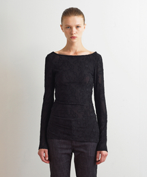 FLORAL PATTERN LONG SLEEVE TOP - BLACK