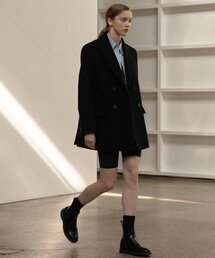 raccoon blend double breasted coat - black