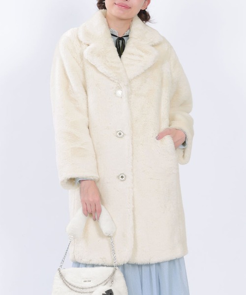 セール】デイジーパールボタンファー ロングコート（チェスターコート