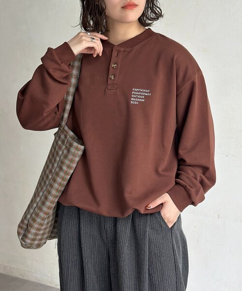 CPCM(シーピーシーエム)の「古着ライク胸刺繍ヘンリースウェット(Tシャツ/カットソー・メンズ・グレー/アイボリー/ブラック/ネイビー/ブラウン・FREE)」の5枚目の写真