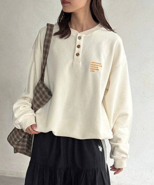 CPCM(シーピーシーエム)の「古着ライク胸刺繍ヘンリースウェット(Tシャツ/カットソー・メンズ・グレー/アイボリー/ブラック/ネイビー/ブラウン・FREE)」の6枚目の写真