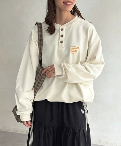 CPCM(シーピーシーエム)の「古着ライク胸刺繍ヘンリースウェット(Tシャツ/カットソー・メンズ・グレー/アイボリー/ブラック/ネイビー/ブラウン・FREE)」の8枚目の写真