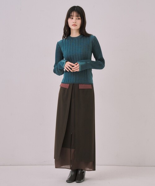 UNITED TOKYO（ユナイテッドトウキョウ）の「リップルレイヤーニット｜ウォッシャブル/オフィスカジュアル/細見え/春服（ニット/セーター・レディース・グリーン/ブラウン/グレー・FREE）」の6枚目の写真