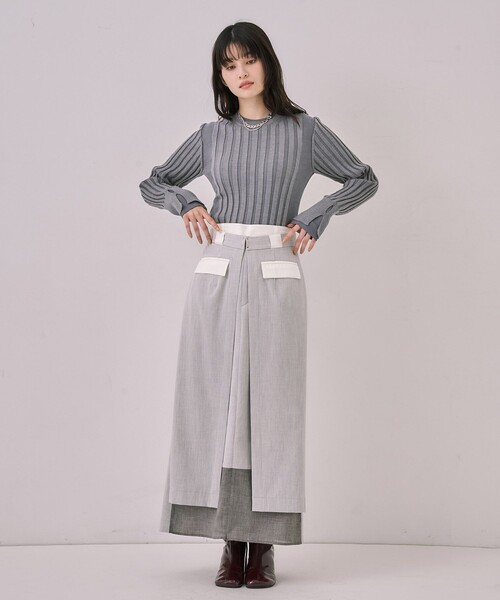 UNITED TOKYO（ユナイテッドトウキョウ）の「リップルレイヤーニット｜ウォッシャブル/オフィスカジュアル/細見え/春服（ニット/セーター・レディース・グリーン/ブラウン/グレー・FREE）」の14枚目の写真