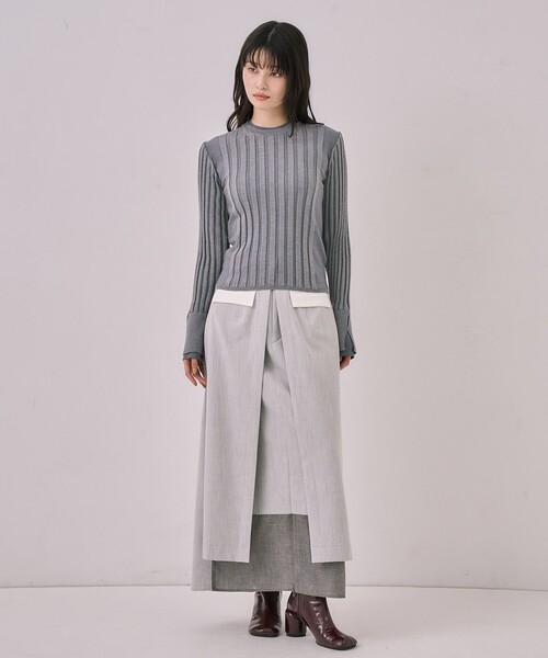 UNITED TOKYO（ユナイテッドトウキョウ）の「リップルレイヤーニット｜ウォッシャブル/オフィスカジュアル/細見え/春服（ニット/セーター・レディース・グリーン/ブラウン/グレー・FREE）」の16枚目の写真