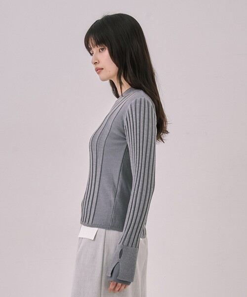 UNITED TOKYO（ユナイテッドトウキョウ）の「リップルレイヤーニット｜ウォッシャブル/オフィスカジュアル/細見え/春服（ニット/セーター・レディース・グリーン/ブラウン/グレー・FREE）」の19枚目の写真