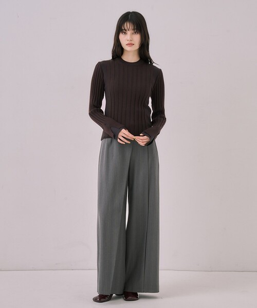 リップルレイヤーニット｜ウォッシャブル/オフィスカジュアル/細見え