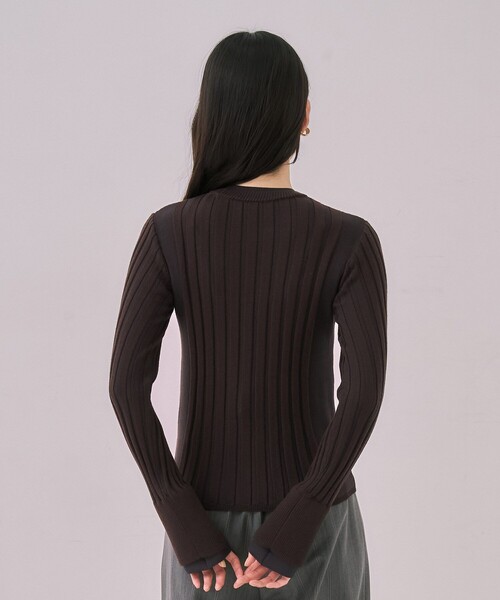 リップルレイヤーニット｜ウォッシャブル/オフィスカジュアル/細見え