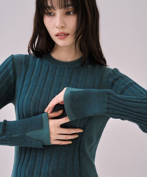 リップルレイヤーニット｜ウォッシャブル/オフィスカジュアル/細見え