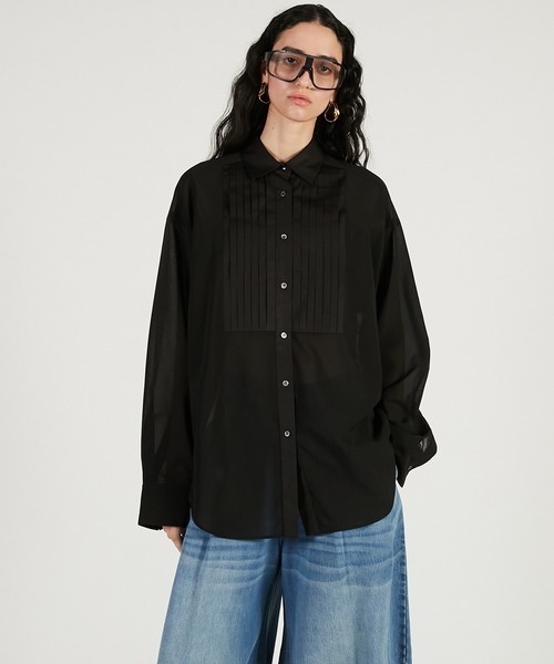 PRANK PROJECT（プランクプロジェクト）の「フロントタックシアーシャツ / Front-Tuck Overshirt（シャツ/ブラウス・レディース・ブラック/ホワイト・FREE）」の10枚目の写真