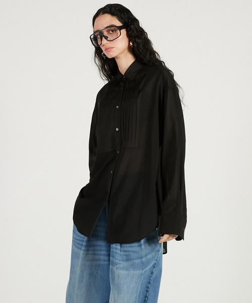 PRANK PROJECT（プランクプロジェクト）の「フロントタックシアーシャツ / Front-Tuck Overshirt（シャツ/ブラウス・レディース・ブラック/ホワイト・FREE）」の11枚目の写真