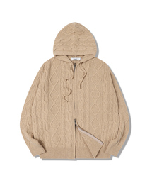 POLYGRAM（ポリグラム）の「ツーウェイアランケーブルウールフードジップアップニット - 5カラー（パーカー）」