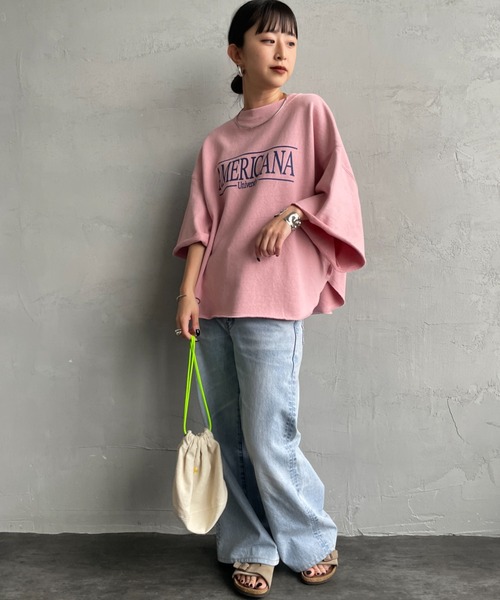 AMERICANA（アメリカーナ）の「[Americana/アメリカーナ] 別注 ロゴプリント カットオフスウェット（スウェット・レディース・ネイビー/杢グレー/ピンク・ONE SIZE）」の7枚目の写真