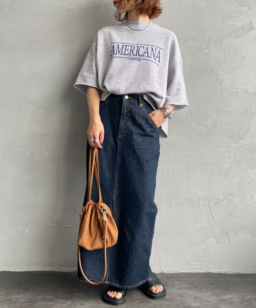 AMERICANA（アメリカーナ）の「[Americana/アメリカーナ] 別注 ロゴプリント カットオフスウェット（スウェット・レディース・ネイビー/杢グレー/ピンク・ONE SIZE）」の4枚目の写真