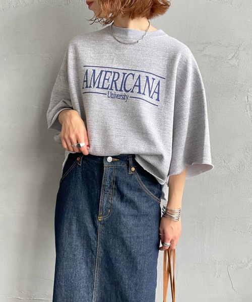 AMERICANA（アメリカーナ）の「[Americana/アメリカーナ] 別注 ロゴプリント カットオフスウェット（スウェット・レディース・ネイビー/杢グレー/ピンク・ONE SIZE）」の8枚目の写真