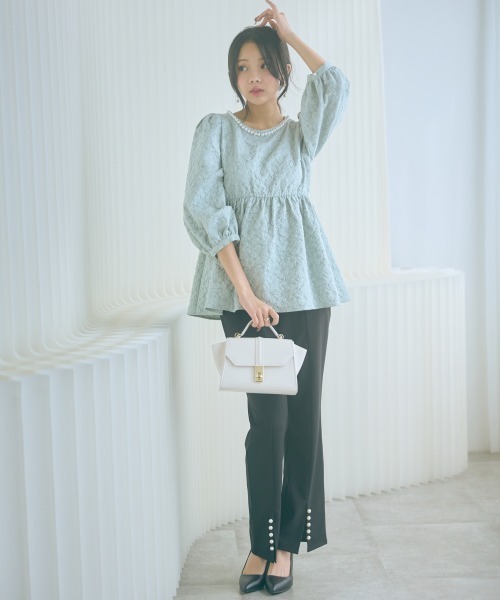 marun（マルン）の「＜大きいサイズ＞ふくれジャガードパフスリーブチュニック marun（その他トップス・レディース・ミント/ブラック・L/5L/4L/3L/LL）」の18枚目の写真