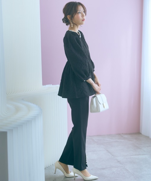 marun（マルン）の「＜大きいサイズ＞ふくれジャガードパフスリーブチュニック marun（その他トップス・レディース・ミント/ブラック・L/5L/4L/3L/LL）」の4枚目の写真