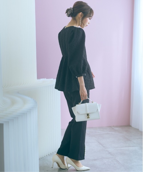 marun（マルン）の「＜大きいサイズ＞ふくれジャガードパフスリーブチュニック marun（その他トップス・レディース・ミント/ブラック・L/5L/4L/3L/LL）」の5枚目の写真