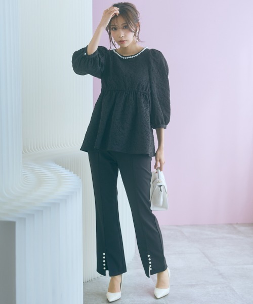 marun（マルン）の「＜大きいサイズ＞ふくれジャガードパフスリーブチュニック marun（その他トップス・レディース・ミント/ブラック・L/5L/4L/3L/LL）」の7枚目の写真