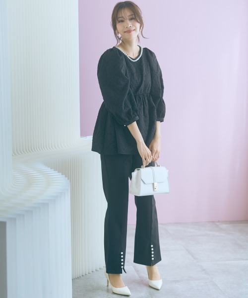 marun（マルン）の「＜大きいサイズ＞ふくれジャガードパフスリーブチュニック marun（その他トップス・レディース・ミント/ブラック・L/5L/4L/3L/LL）」の8枚目の写真