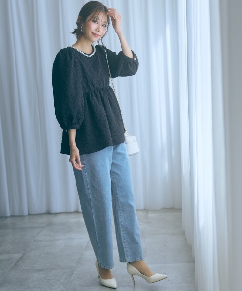 marun（マルン）の「＜大きいサイズ＞ふくれジャガードパフスリーブチュニック marun（その他トップス・レディース・ミント/ブラック・L/5L/4L/3L/LL）」の12枚目の写真