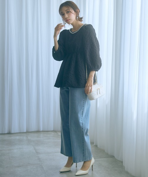 marun（マルン）の「＜大きいサイズ＞ふくれジャガードパフスリーブチュニック marun（その他トップス・レディース・ミント/ブラック・L/5L/4L/3L/LL）」の15枚目の写真