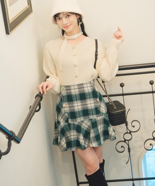 WILLSELECTION(ウィルセレクション)の「ヘムフレアツイードミニスカート(スカート・レディース・ブラック系その他/ブラウン系その他/グリーン系その他・FREE)」の3枚目の写真