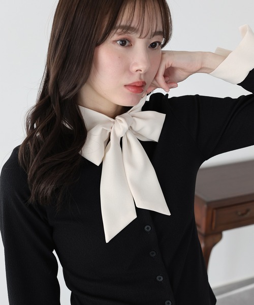 BLUEEAST(ブルーイースト)の「ボウタイシャツドッキングカーディガン(Tシャツ/カットソー・レディース・ブラック/ネイビー・MEDIUM)」の8枚目の写真