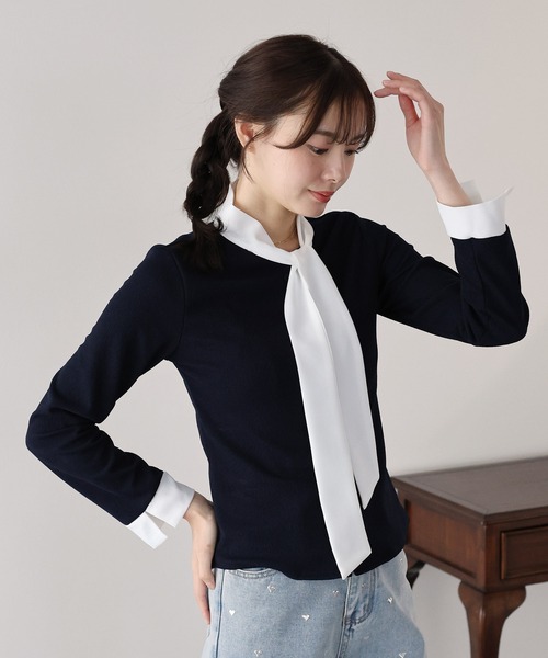 BLUEEAST(ブルーイースト)の「ボウタイシャツドッキングカーディガン(Tシャツ/カットソー・レディース・ブラック/ネイビー・MEDIUM)」の19枚目の写真