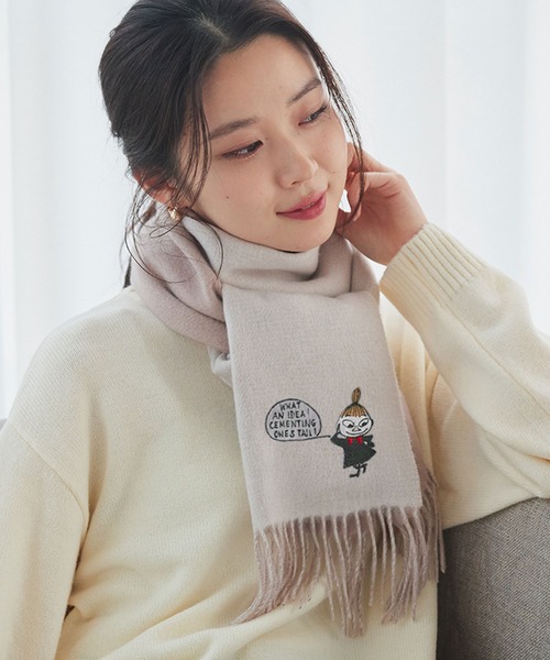 MOOMIN ムーミン 特別仕様のBOX入 リトルミイ 刺繍入り カシミヤ リバーシブル マフラー 手洗い可 カシミア