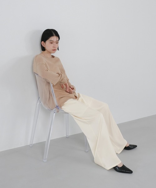 select MOCA(セレクトモカ)の「ストレートイージーサテンパンツ【セットアップ対応/手洗い可】(その他パンツ・レディース・ブラウン/ブラック/アイボリー・LARGE/MEDIUM)」の4枚目の写真
