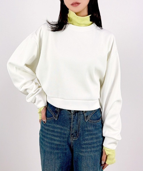 CLOTHY(クロシィ)の「【Allシーズン使えるなめらか軽量素材♪】ショート丈スウェットトップス(セットアップ可)(スウェット・レディース・オフホワイト/ライトグレー/グレー/ブラック・LARGE/MEDIUM)」の9枚目の写真