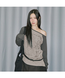 ODD STUDIO（オッドスタジオ）の「クロスオーナメントオフショルダーラグランロングスリーブ - ライトベージュ（Tシャツ/カットソー）」
