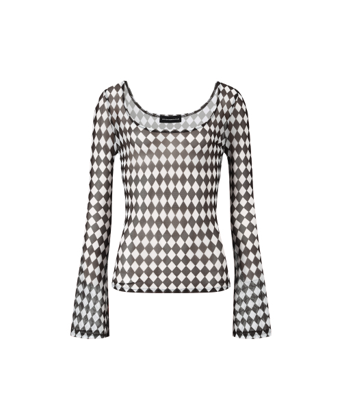 COTTONREBIRTHCLUB(コットンリバースクラブ)の「アーガイルメッシュ長袖Tシャツ(ブラウン)(Tシャツ/カットソー・レディース・その他・SMALL/MEDIUM)」の1枚目の写真