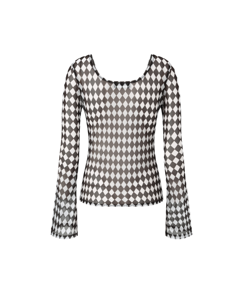 COTTONREBIRTHCLUB(コットンリバースクラブ)の「アーガイルメッシュ長袖Tシャツ(ブラウン)(Tシャツ/カットソー・レディース・その他・SMALL/MEDIUM)」の2枚目の写真