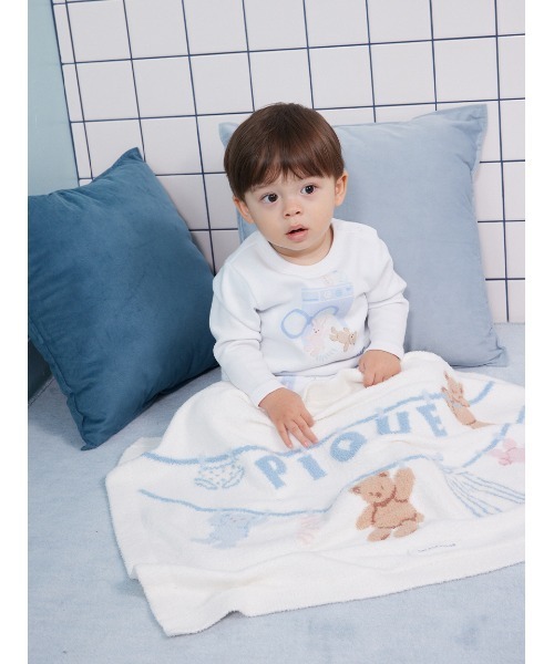 KIDS】エアリーモコウォッシングアニマルジャガードブランケット
